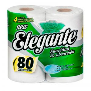 Papel Higienico Elegante 80 mts de simple hoja x 4 unidades